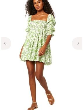 Misa Los Angeles White Dress with Green Paisley Print